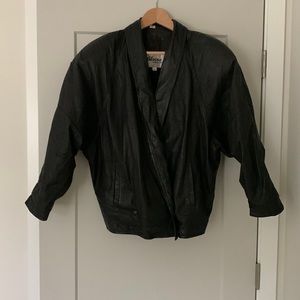 90’s leather jacket double breasted, shoulder pads